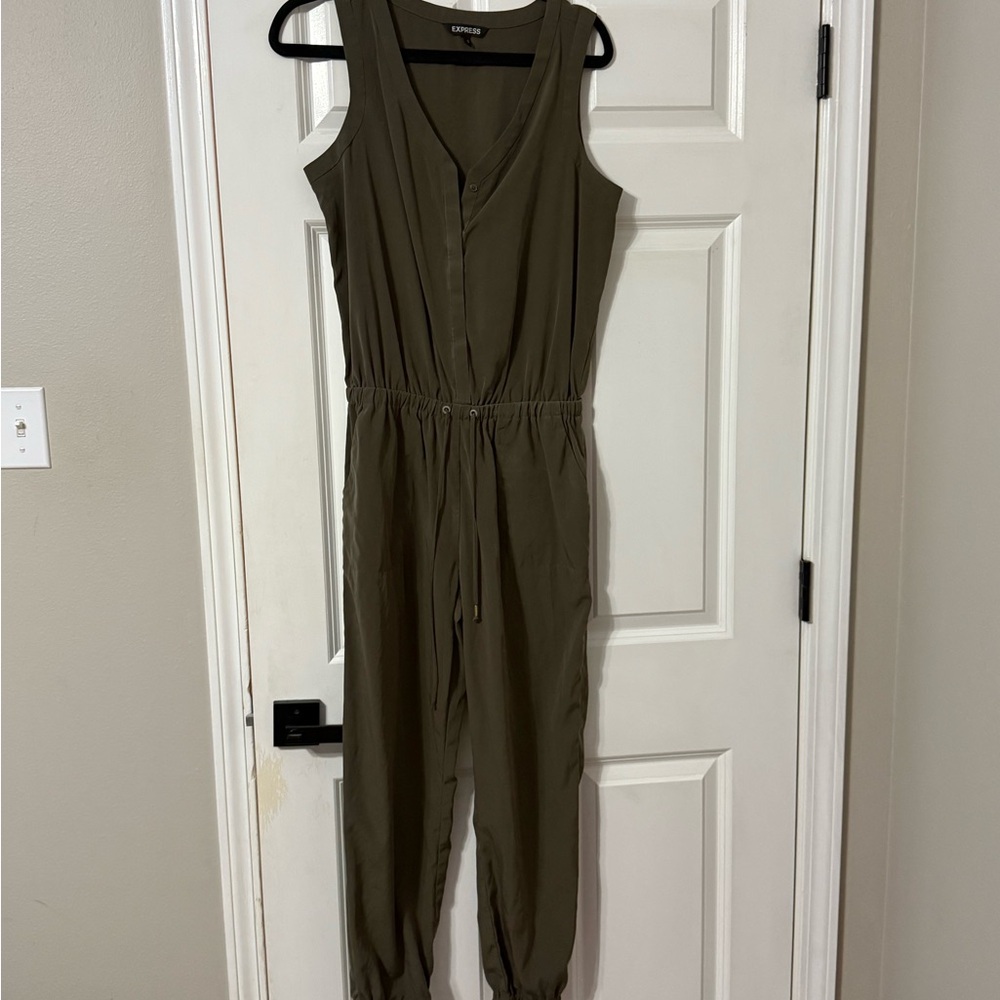 Express Olive Green Sleeveless Jumpsuit
